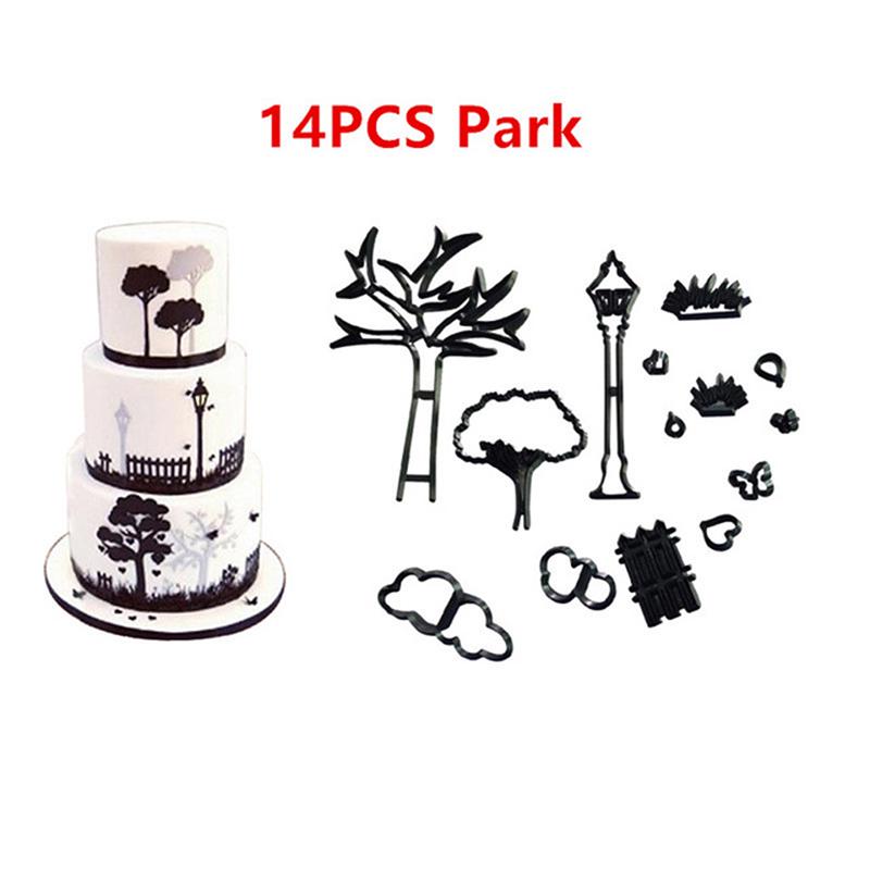 14pcs park series Plastic Silhouette Cookie Cutters Cake Biscuit Mold decoO*ca