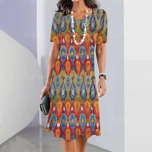 3D Digital Printing Dresses Women's Summer Short-sleeved O-neck Casual Loose Dress