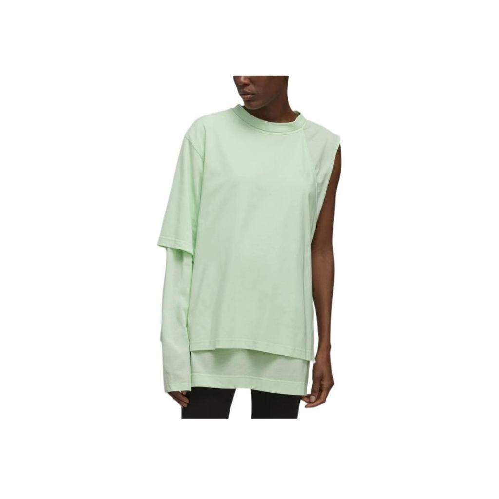 Y-3 Ss22 Solid Color Asymmetrical One Shoulder Layered Knit Long Sleeve T-Shirt Women Tops Green HG8551