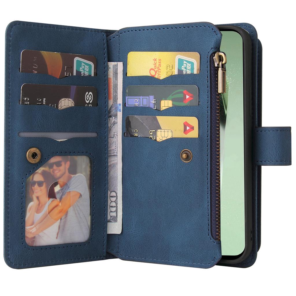 For Samsung Galaxy S24 FE Zipper Wallet Case with 15 Card Slots and Strap Leather Phone Cover