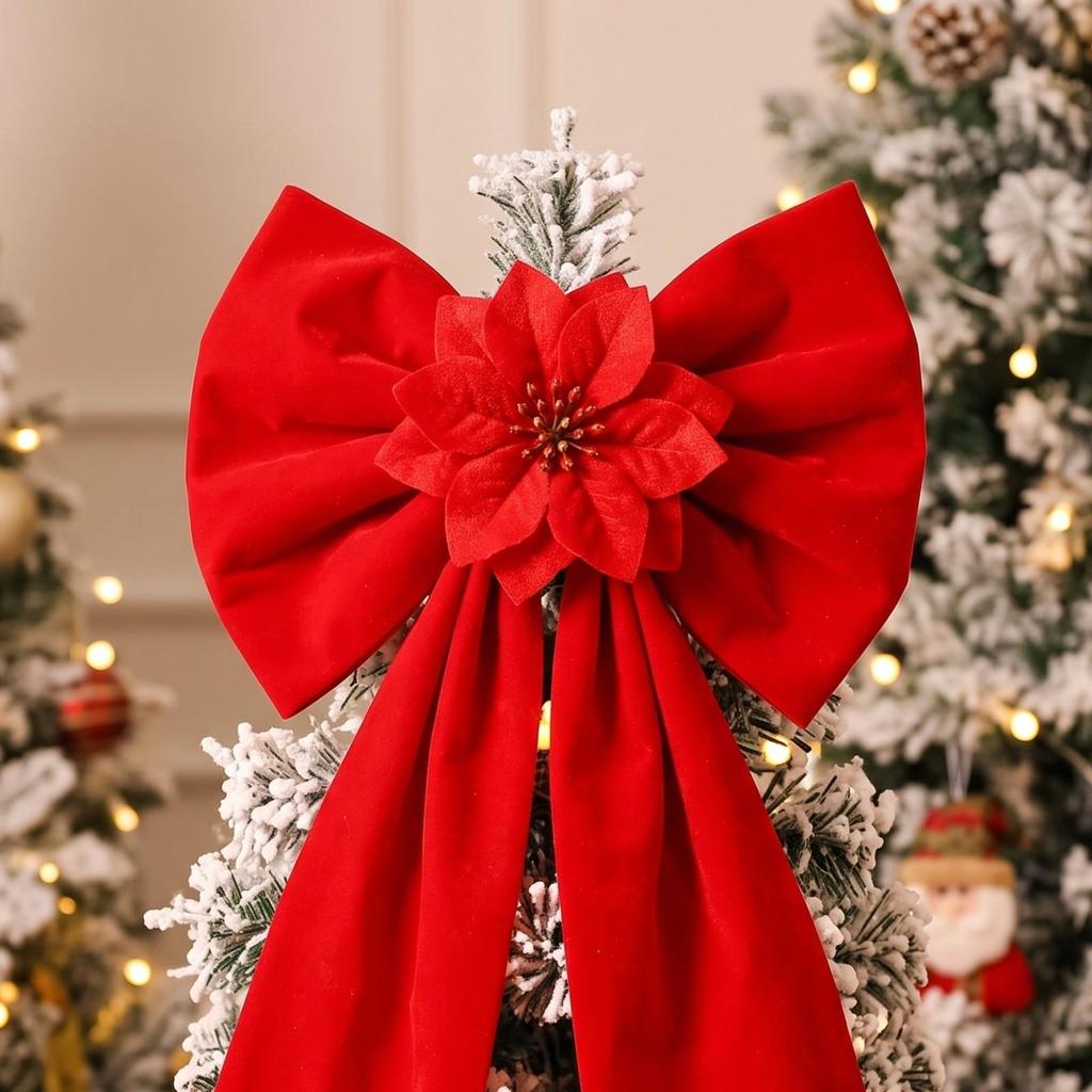 Velvet Christmas Bow Pre-Tied Tree Bows Red for Wedding Backdrop