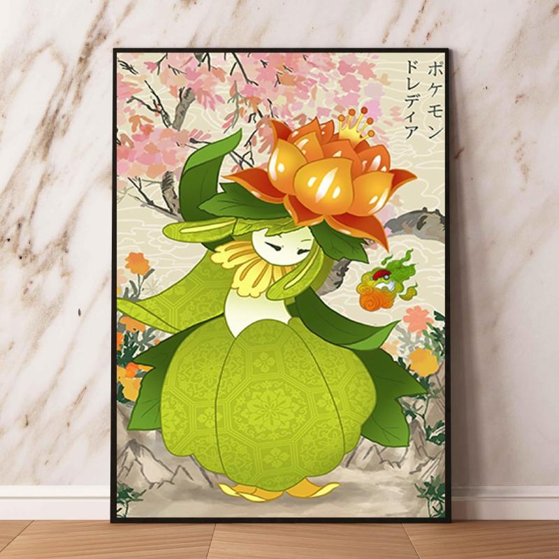 Pokemon Gyarados and Koi Leaping Dragon Gate Decorative Painting Traditional Art - Style Mural Unique Gift for Anime Lovers