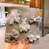 Pretty Hair Accessories for Baby Girls 5 PCS Mini Hair Clips Set Sweet Candy Color Bow Flower Fabric Side Clips