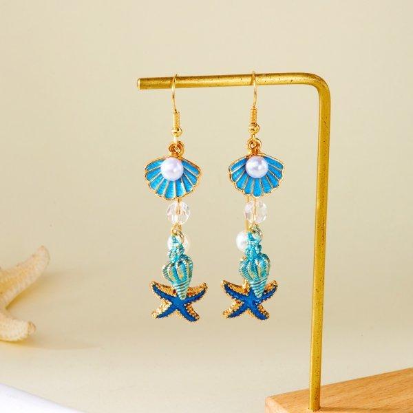 Natural Shell Alloy Earrings With Electroplating For Trendy Beach Party Accessories
