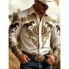 Long Sleeve Shirt, Retro Western Denim Print Long Sleeve Shirt