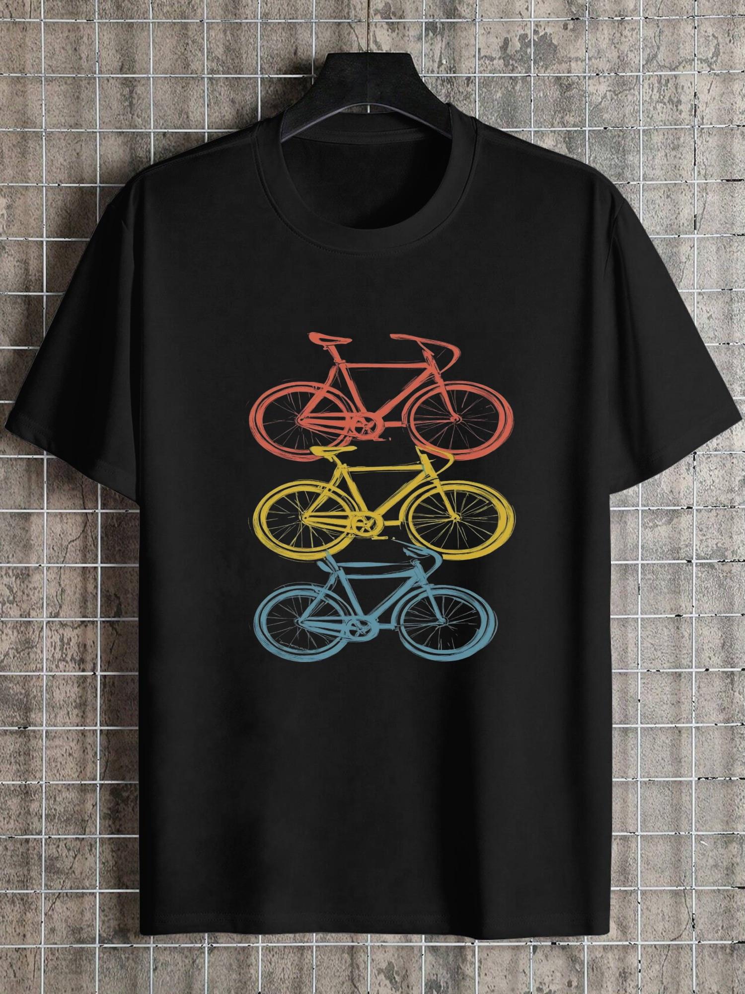 1pc Bold Bicycle Stack Stencil Graphic T-shirt - 180g Cotton Crew Neck Short Sleeve L