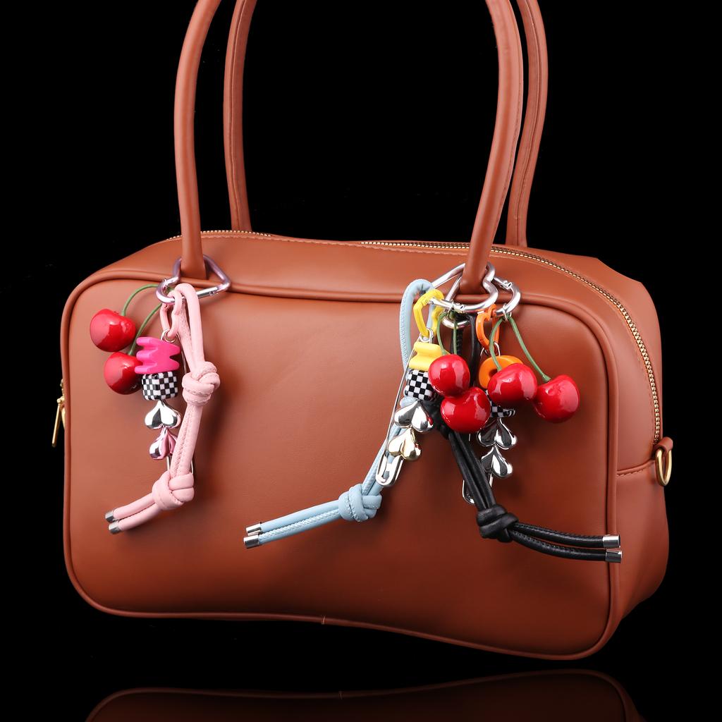 Y2K New Woven Rope Bag Keychain Ins Leather Rope Cherry Pin Contrast Color Bag Hanging Keychain For Women Bag charm Jewelry Gift