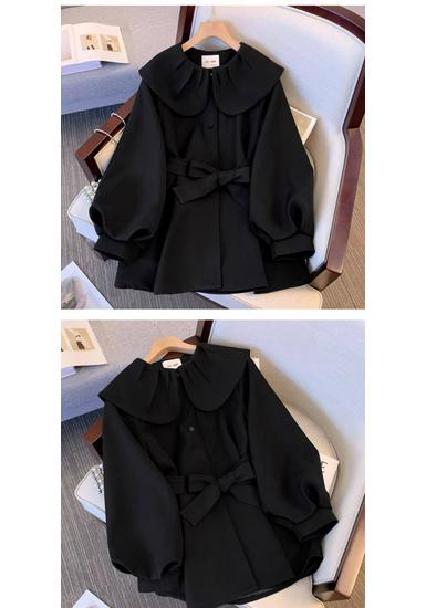 Women's French-Style Doll Collar Windbreaker: Waist-Cinched Wool Padded Coat for Late Autumn & Early Winter 2026.