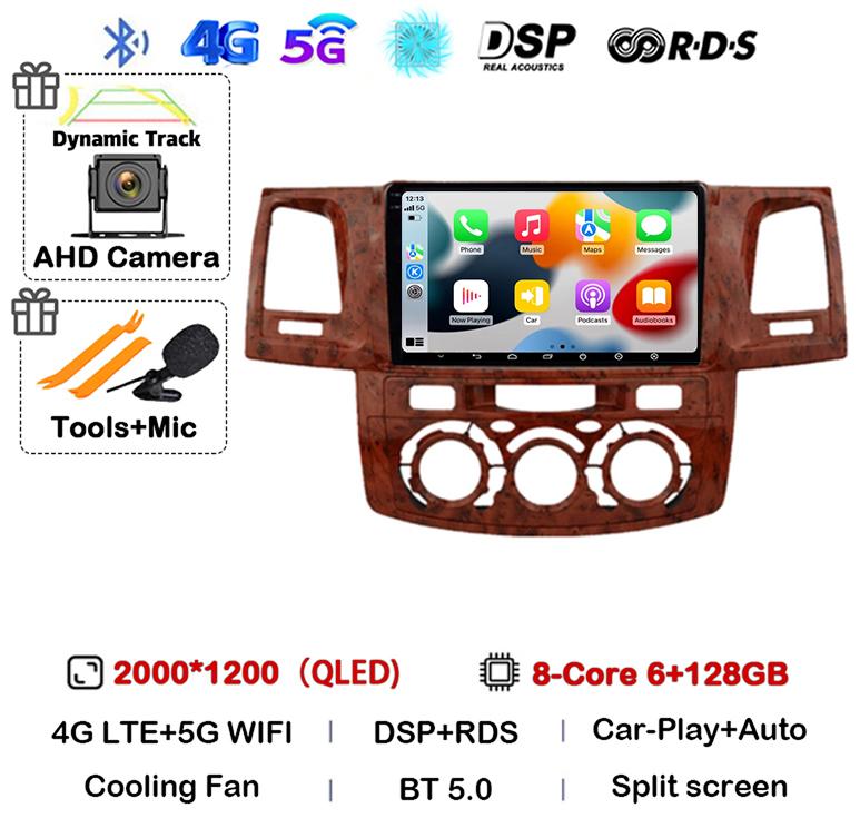 Android 14 Carplay Auto WIFI+4G Radio For Toyota Fortuner HILUX Revo Vigo 2007-2015 Stereo Car Multimedia Video Player GPS QLED