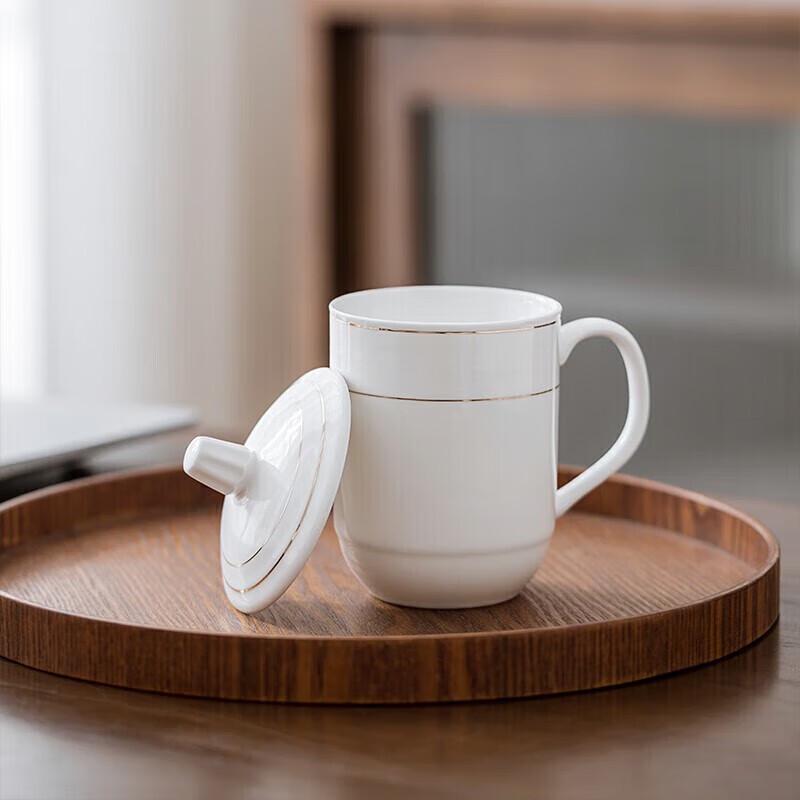 Jingdezhen Ceramic Office & Meeting Cups with Lids, 350ml (Set of 10)