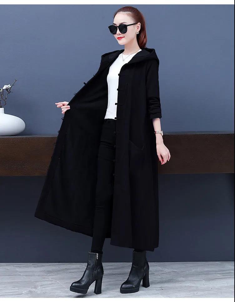 2025 Damen Warmer Retro Ethno Trenchcoat - Fleecegefüttert, Verdickt, Übergröße für Herbst/Winter