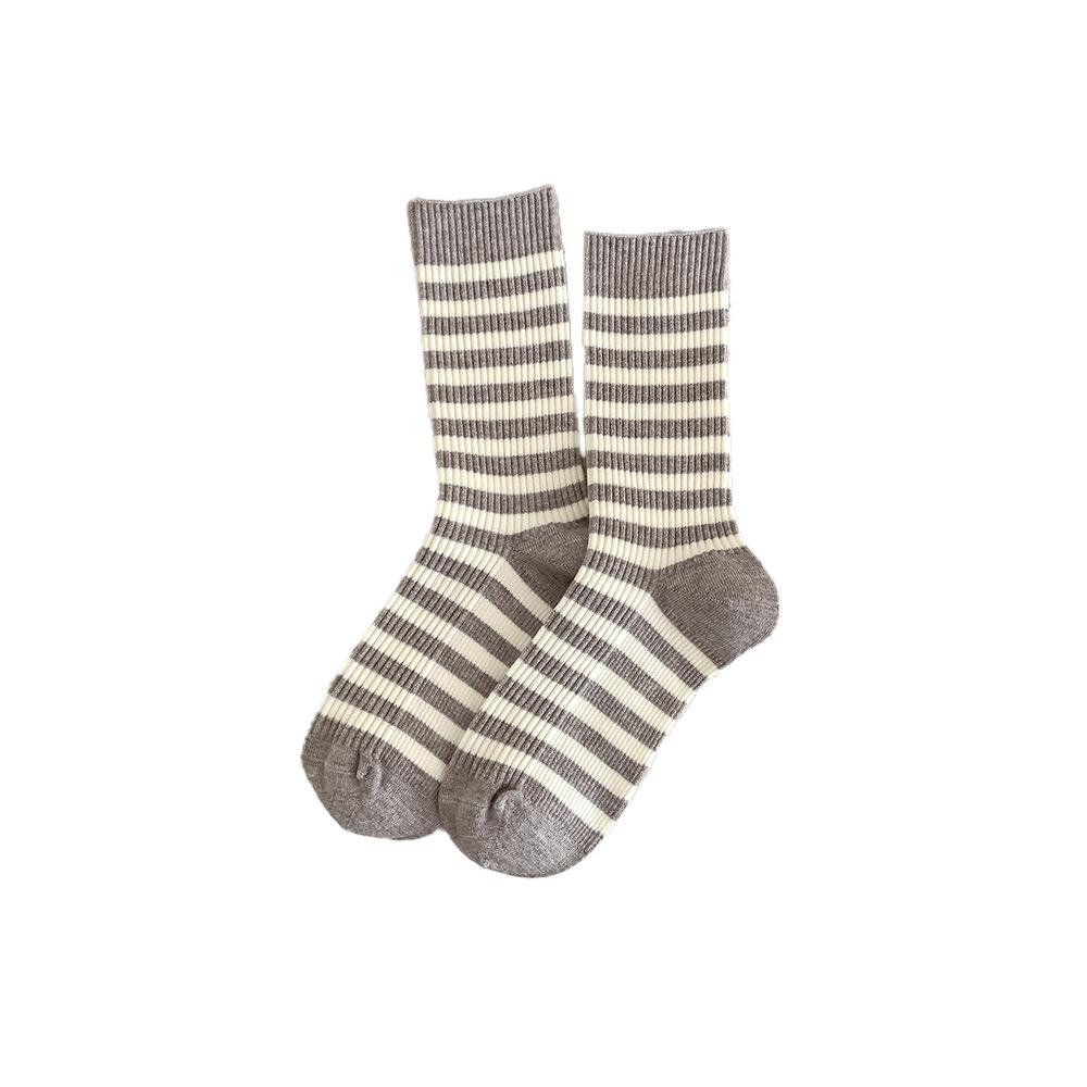Striped Socks for Women, Thick and Warm Cashmere Socks for Autumn and Winter, Pile Socks, Mid-calf Socks, Versatile and Trendy Long Calf
