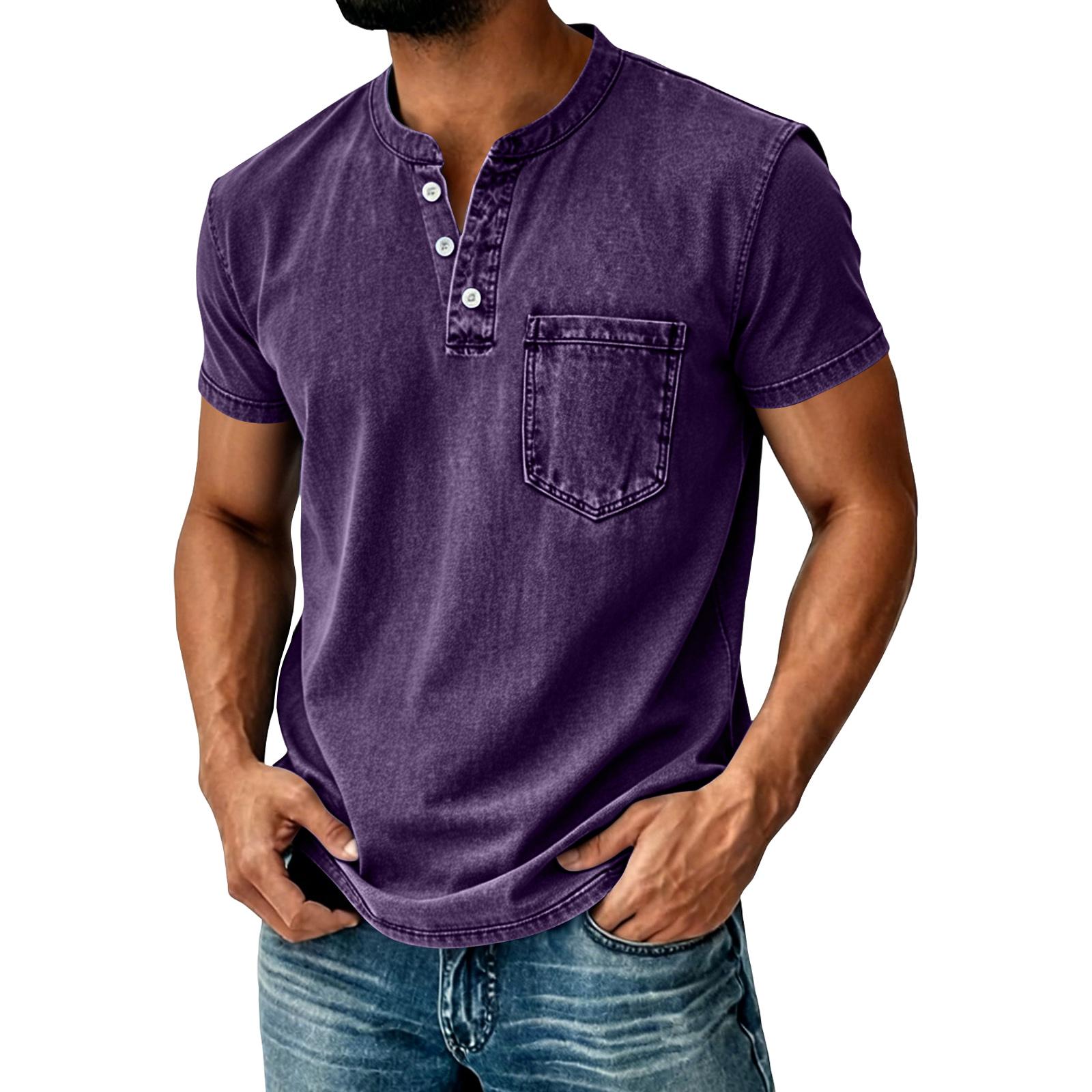 

Men s Summer Color Pocket Sports Buttons Short Sleeve Shirt Men s Sports Casual Short Sleeve Shirt XL фіолетовий