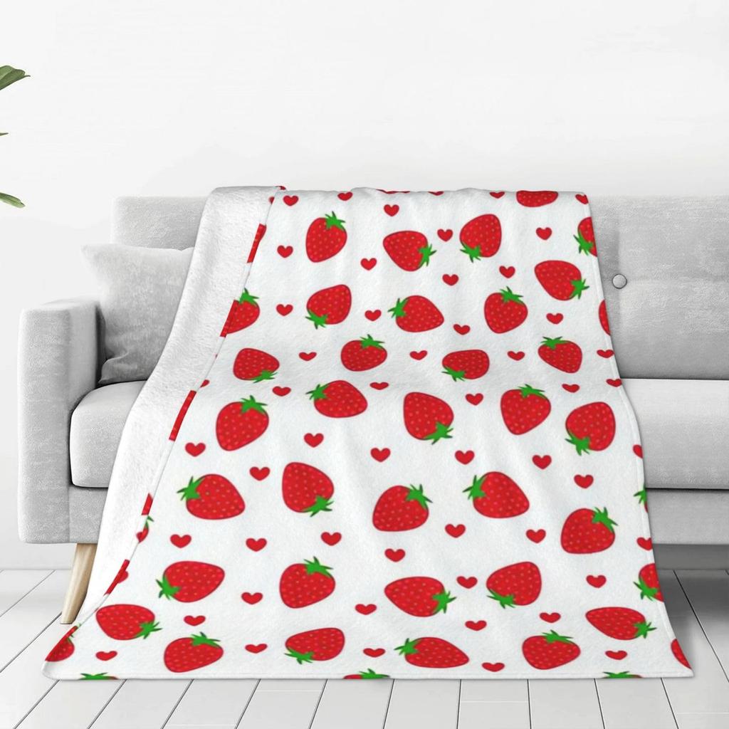 Cute Strawberry Blanket, Plush Soft Warm Flannel Sweet Fruit Throw Blanket for Couch, Travel, Bed, Outdoor, Gift for Teen Adult