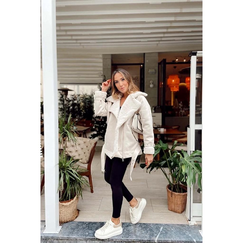 Schwarzer Wildleder-Bikermantel für Damen mit Seidenfell innen