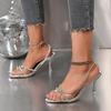 Ladies Shoes 2025 New Pointed Toe Elegant Modern Women's Sandals Classics Crystal Open Toe Slip on Thin Heel Party Dress Sandals