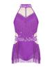 Girls Latin Dance Bodysuit Sleeveless Cutout Back Design Sheer Mesh Patchwork Shiny Rhinestones Tassel Leotard