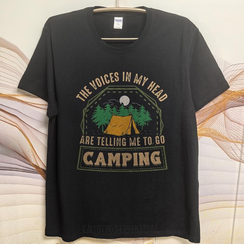 Plus Size Summer Teenagers tshirt The Voices In My Head Are Telling Me To Go Camping Short Sleeve Cotton O Neck Tshirt