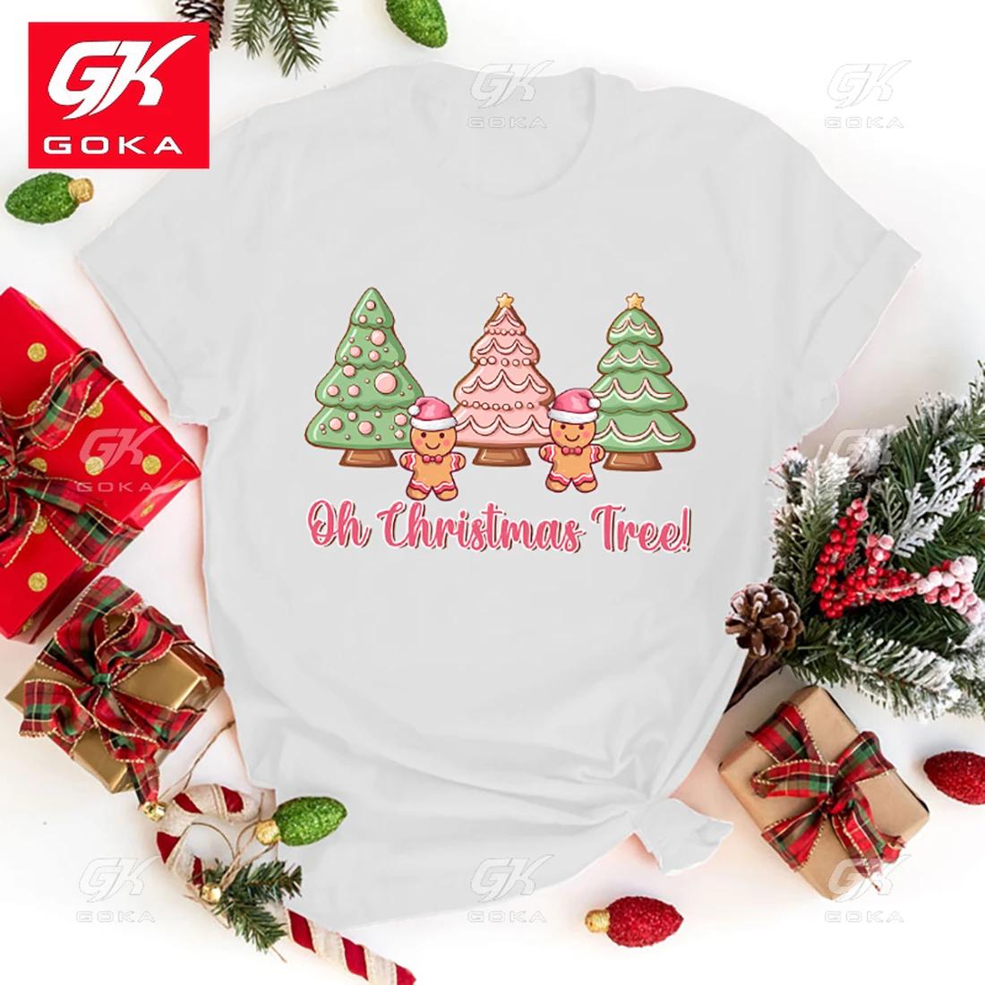 Fashion Oh Christmas Tree Printed Cotton T Shirt Retro Style Womens Unisexs Shirt Tees Graphic T Shirts Female Casual Tops T Shirts S