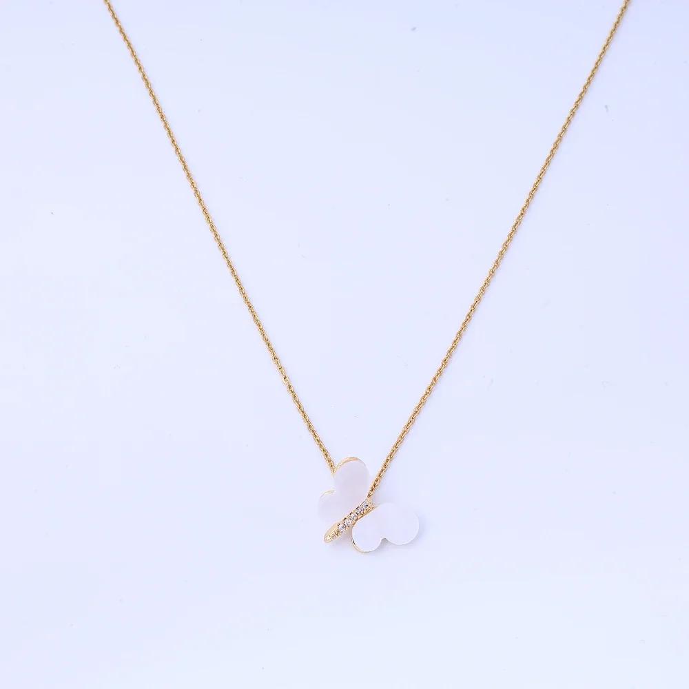Xiaohongshu Popular Zircon Shell Butterfly Titanium Steel Necklace for Women, Fashionable Temperament, Trendy Collarbone Chain,