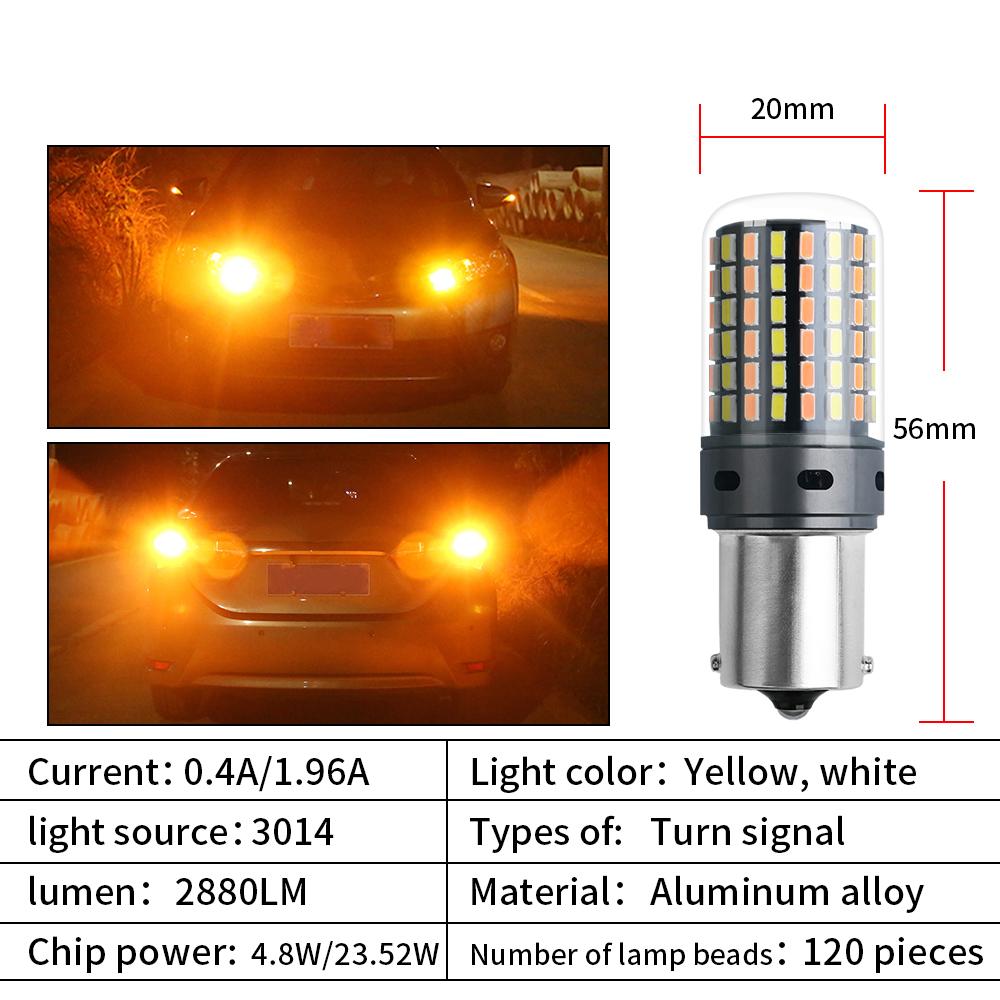 2X 1156 BA15S P21W 1156 BAU15S PY21W Led Canbus No Error 7440 W21W T20 3014 120SMD Car DRL Lamp Signal Light  White Yellow 12V