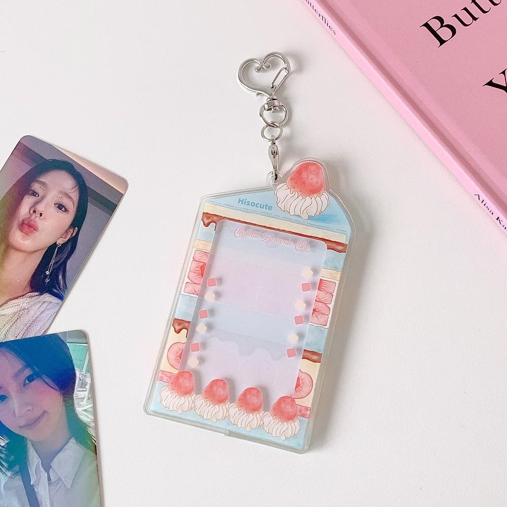 Acrylic Kpop Photocard Holder Keychain 3 Inch Cake Dessert Shape Campus Card Protective Case Transparent