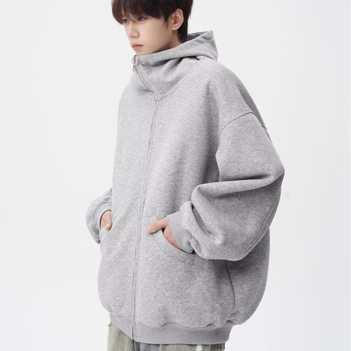 

Men s Retro Black Cardigan Hoodie - Heavyweight American Trendy Jacket for Autumn/Winter L сірий колір
