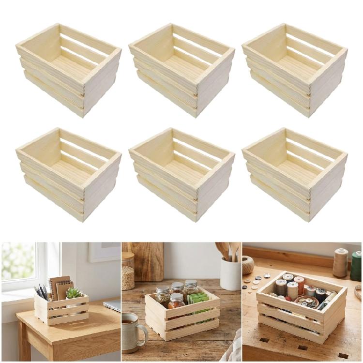 6/12Pcs Small Wooden Storage Box Nesting Crates Decorative Basket Natural Pine Handcrafts Box For Table Dollhouse