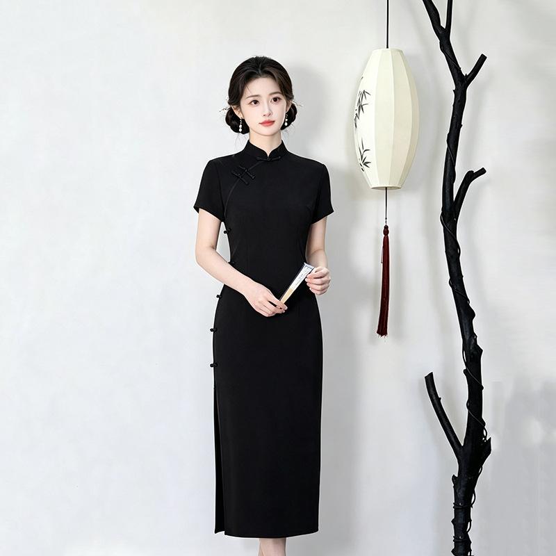 Black national style new Chinese Suzhou long cheongsam improved young 1011 new women's high-end short sleeves summer