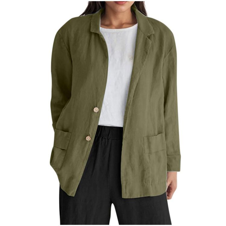 Casual Loose Long Sleeved Jacket Women Solid Color Button Pocket Fashionable