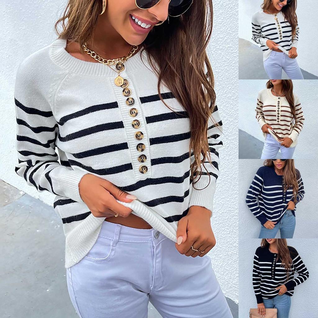 Women's Fashion  Winter Striped Long Sleeve Pullover Sweater
