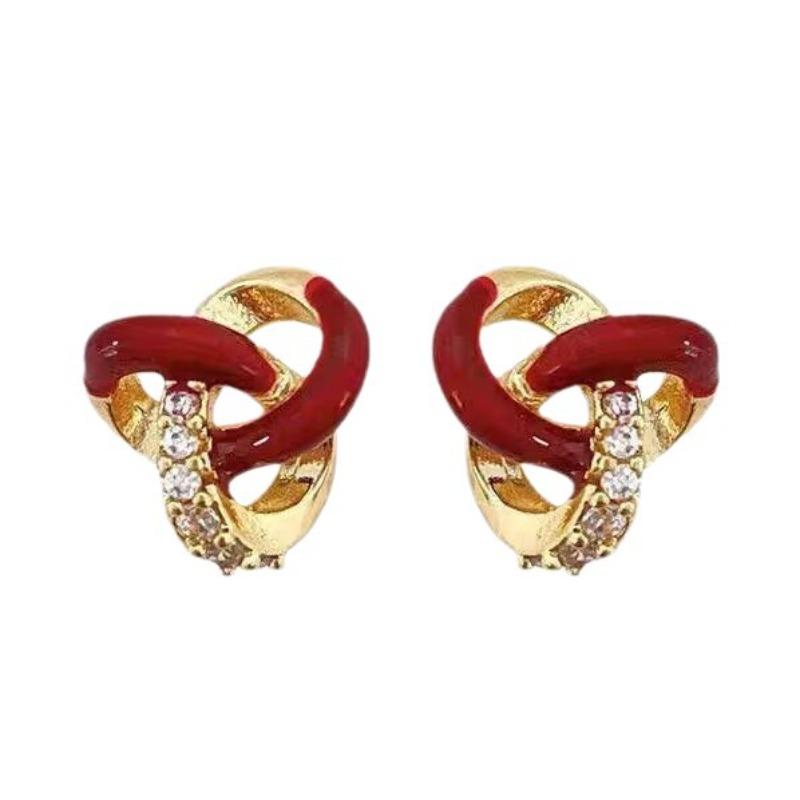 Cross-woven Stud Earrings with Glaze, Niche-style Earrings, Retro and Luxurious, High-end and Versatile Accessory