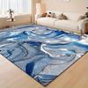 Soft Thick Floor Mat Silvery Gray Flowing Liquid Pattern Machine Washable Non Slip Comfortable Polyester Bedroom Living Room