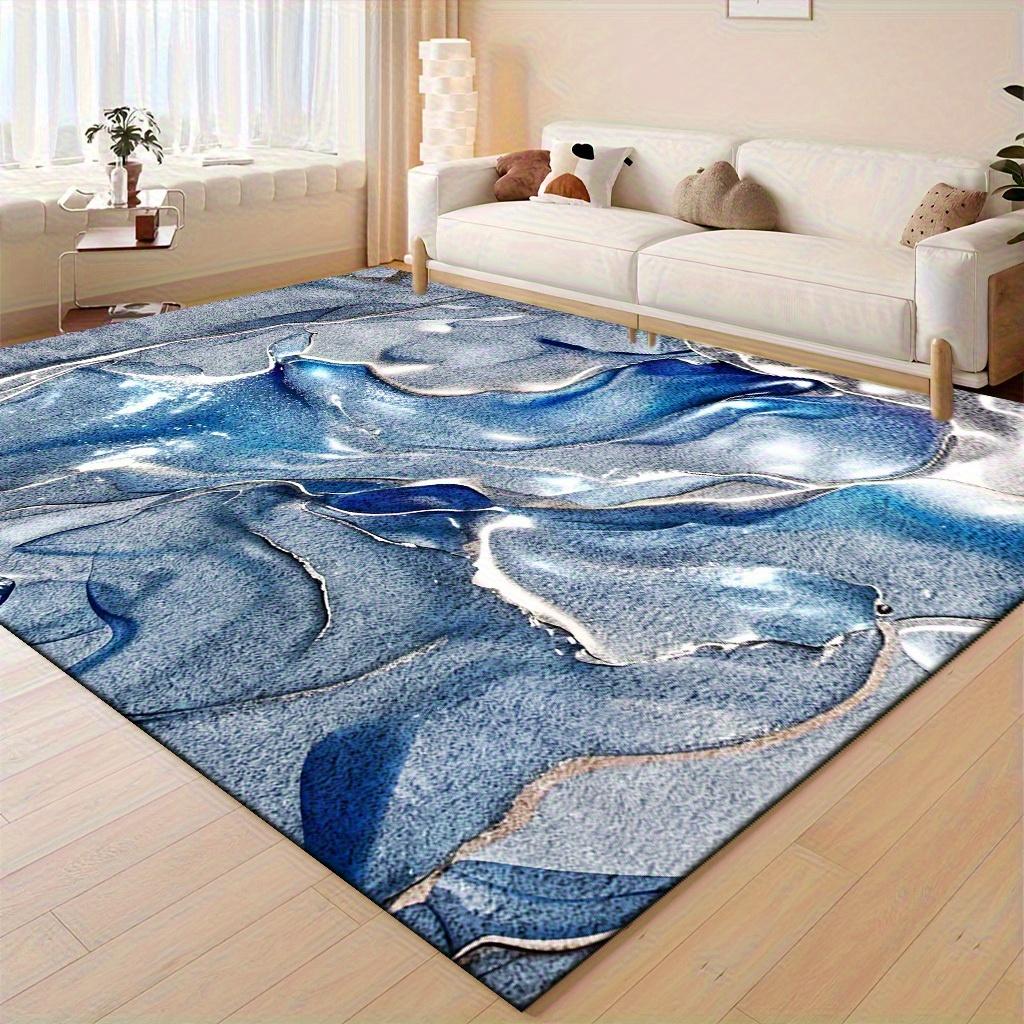 Soft Thick Floor Mat Silvery Gray Flowing Liquid Pattern Machine Washable Non Slip Comfortable Polyester Bedroom Living Room