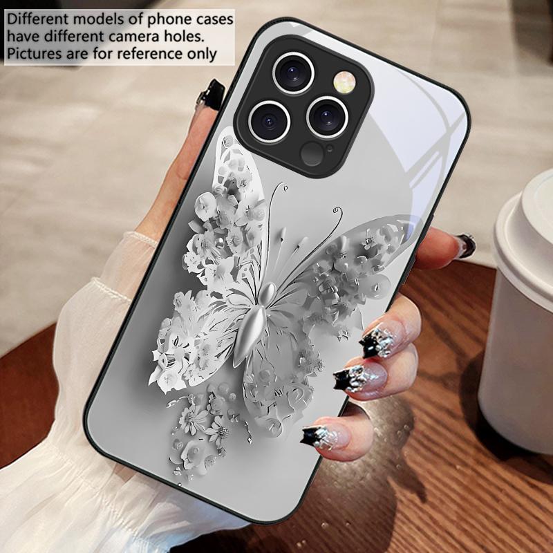 Farfalla Fiore Verde Per iPhone 16 E 15 14 13 Plus 12 mini 11 Pro Max XR Xs Max X 7 8 6 6S 2022 Custodia in Vetro Temperato per Telefono