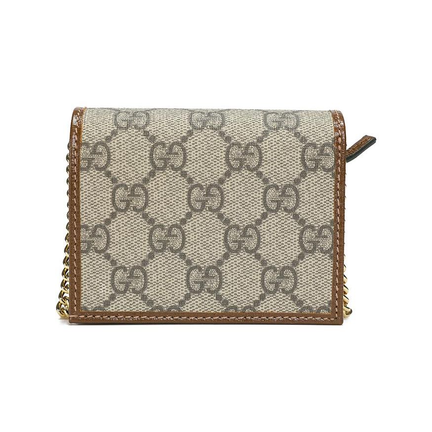 Gucci Horsebit 1955 Vintage Złota Klamra Logo Płótno i Skóra Portfel na Łańcuszku Damski Hebanowy Brąz 623180-92TCG-8563