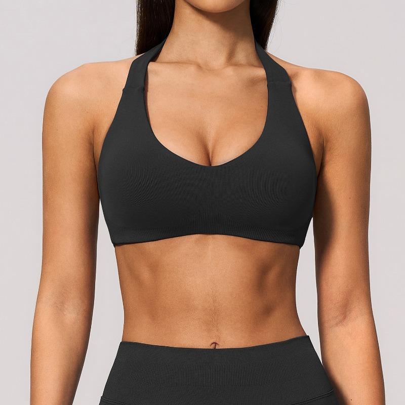 New Lycra seamless knitted sports bra neck shock-proof breathable Pilates training yoga bra women S