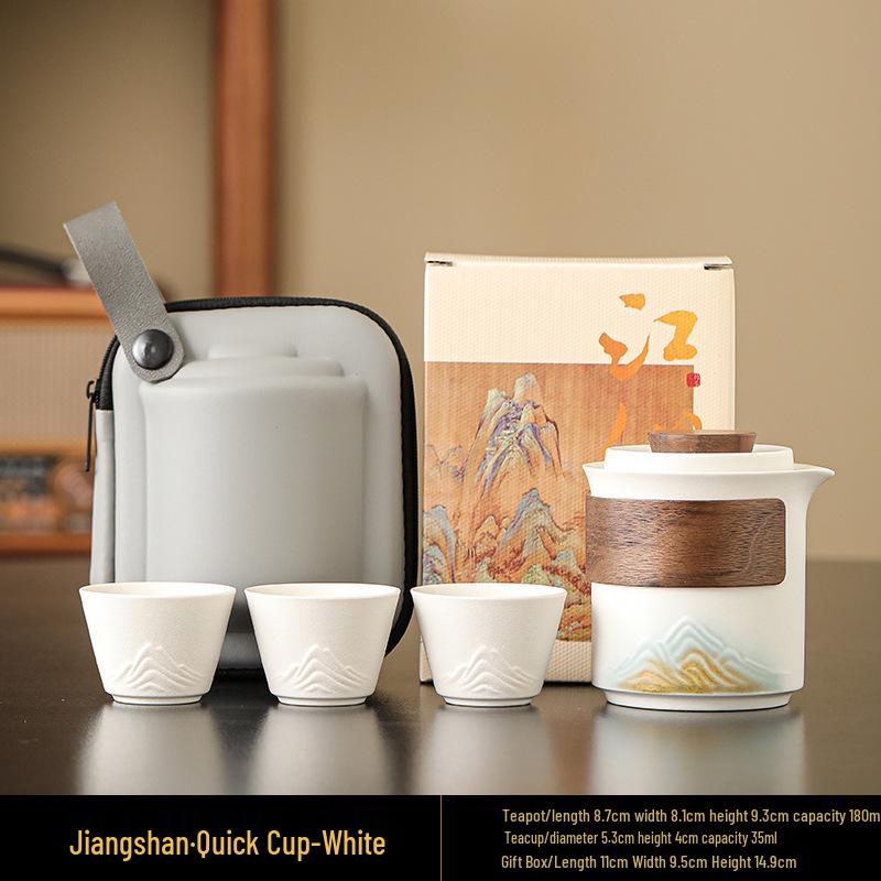 Compact Portable Outdoor Tea Set with Teapot and Three Teacups Default Option