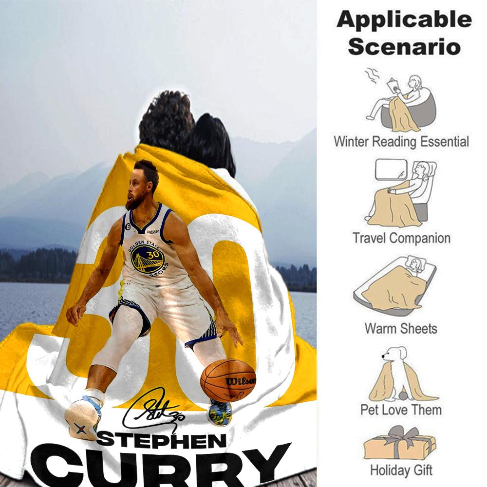 Basketball Star Player Portrait Number 30 Graphic Print Flannel Blanket Yellow White Background Soft Throw Blanket Sports Fan Bedroom Decor