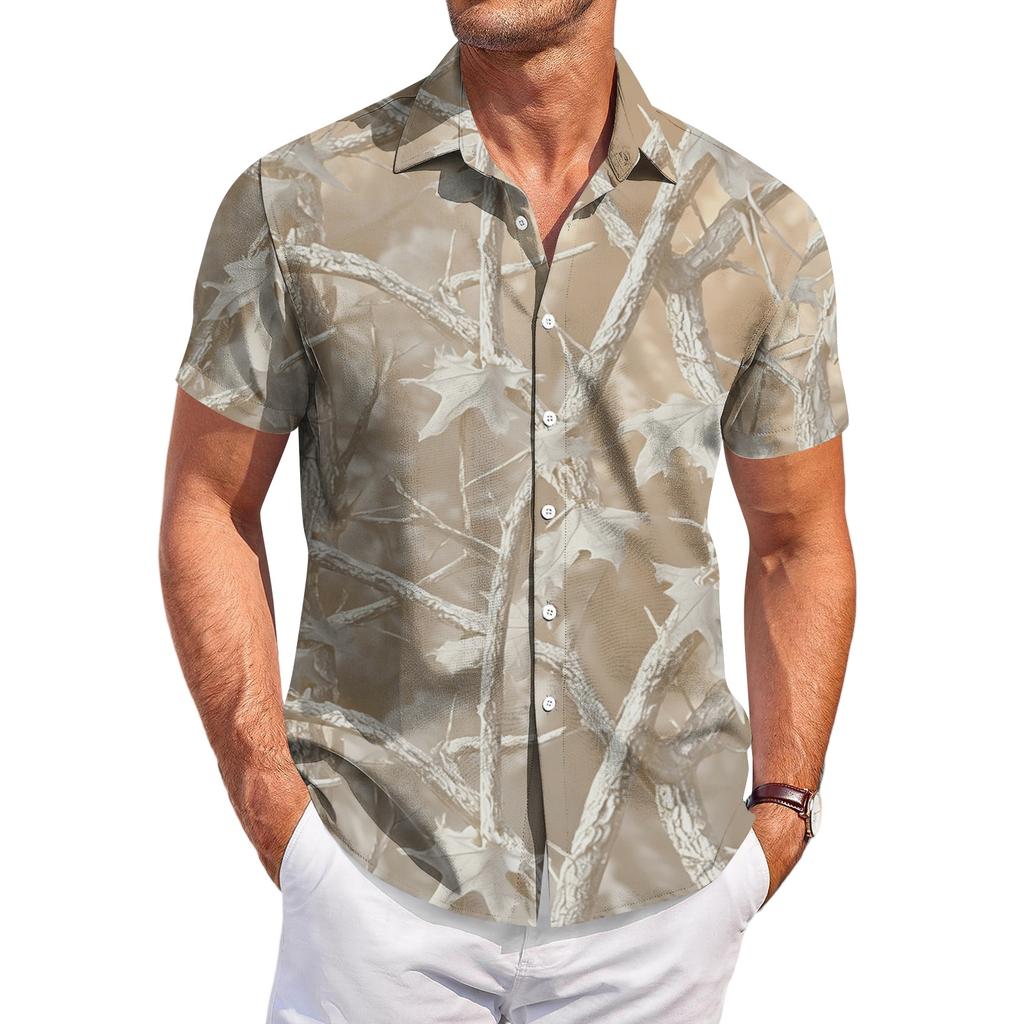 Men's Casual Short Sleeve Shirt Button Down Lightweight Breathable Fabric Camouflage Print Summer Beach Shirt