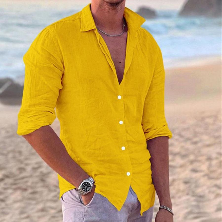 Chemise Homme à Manches Longues Décontractée - Légère, Extensible, Sans Plis, Coupe Régulière, Pour L'Été/Vacances