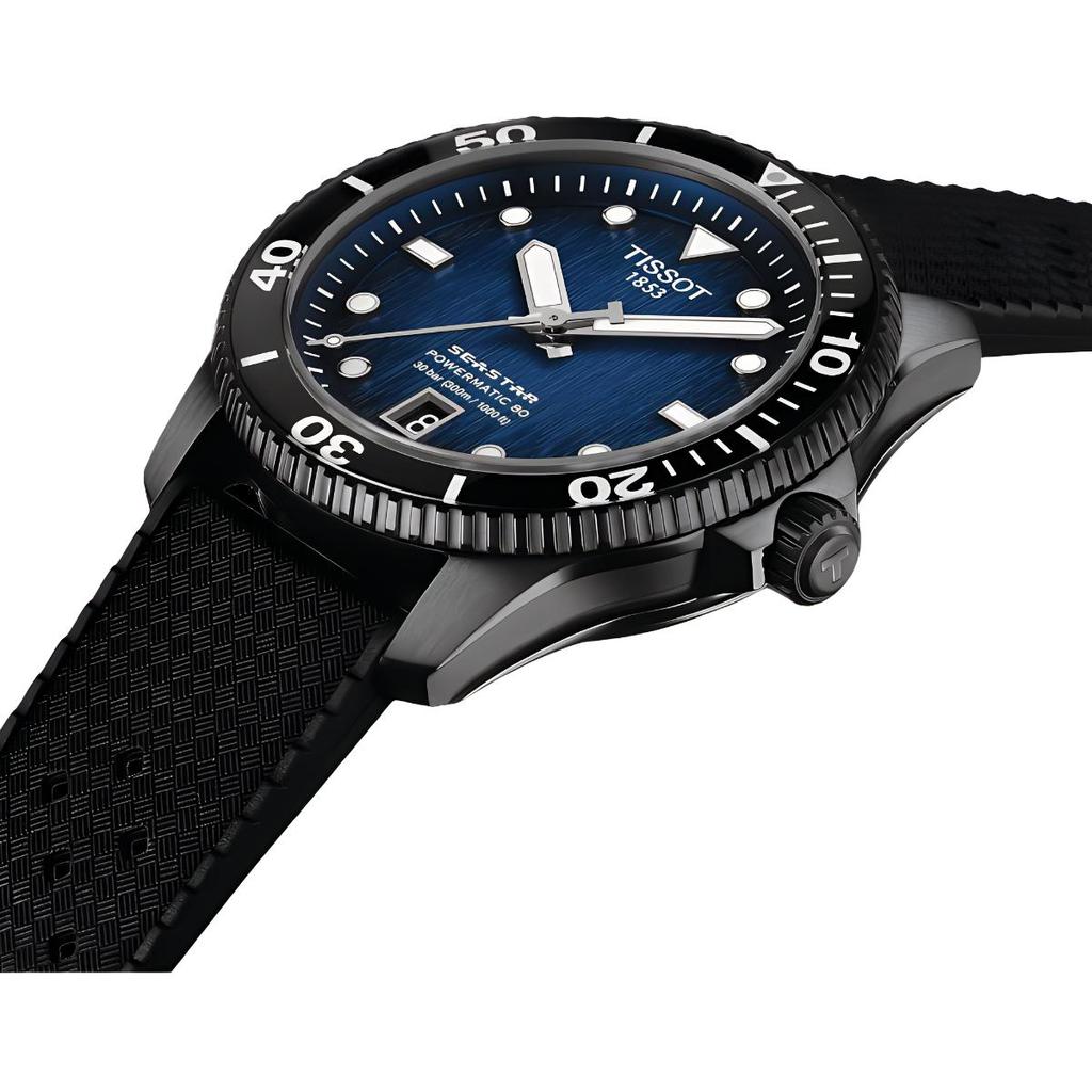 TISSOT Automatic Mechanical Movement 300 meter Water Resistance Unisex Watch 40mm Blue Dial Rubber Strap T120.807.37.041.00