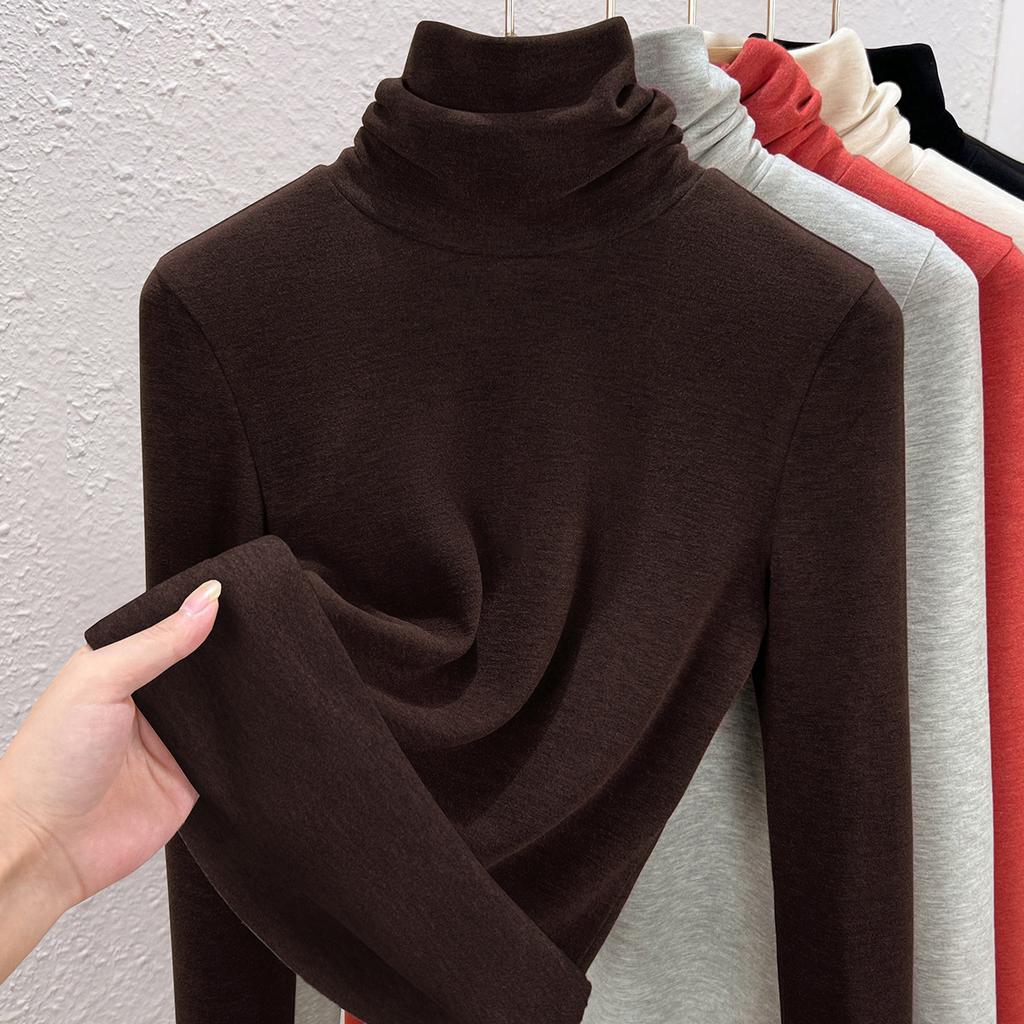 Autumn and winter women's clothing containing wool and silk bottoming shirt women's inner heating fleece warm turtleneck top with fleece and thicker