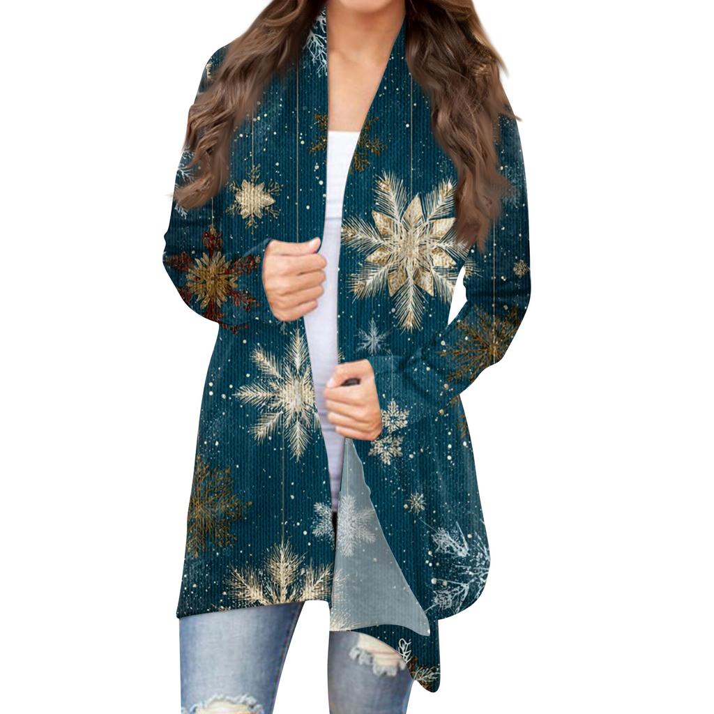 Women's Fashion Christmas Print Jacket Long Sleeve Casual Cardigan Coat