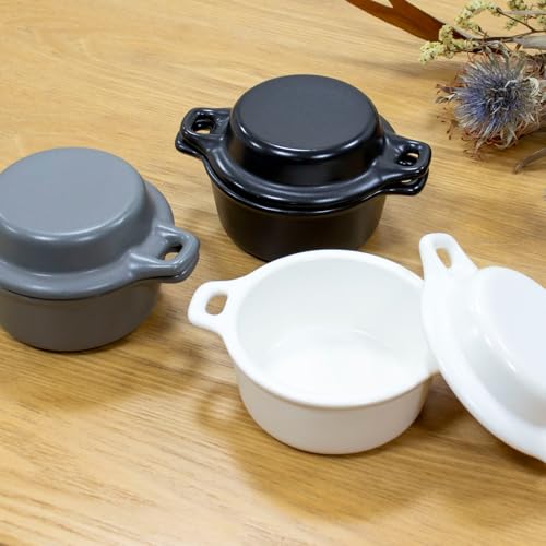 Kamoshika Douguten Mini Cocottes, Heat-Resistant Ceramic, Set of 2 with Lids, Banko Ware, Made In Japan (Gray)