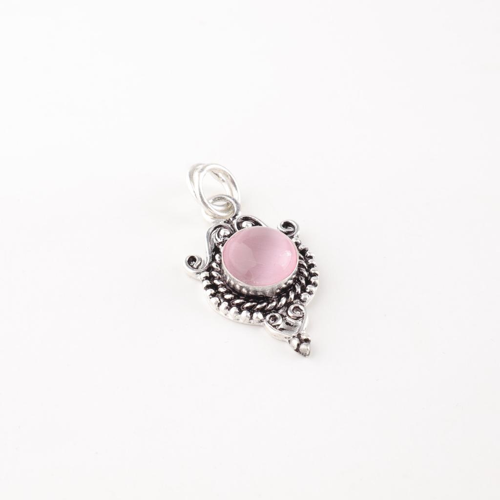 Natural Pink Cat's Eye Gemstone 925 Solid Silver Jewelry Handmade Chain Pendant PP-39-46