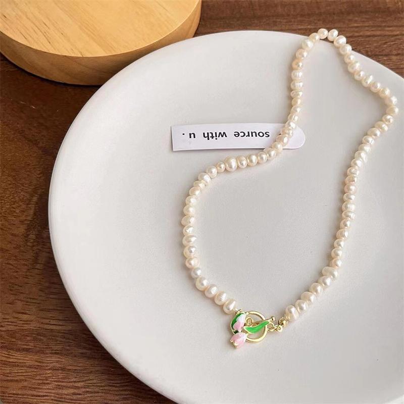 Fashion Delicate Pearl Tulip Beaded Necklaces Elegant Bracelet Temperament Design Sweet Necklace Women'S Party Jewelry Gifts