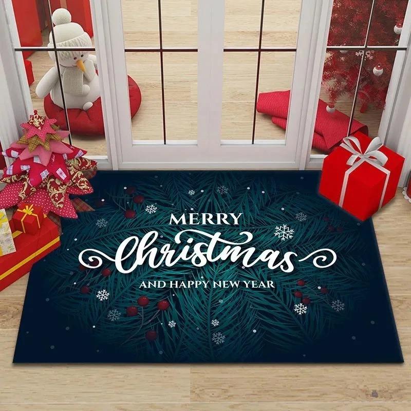 Merry Christmas Doormat Living Room Front Entrance Non Slip Foot Mat Polyester Bathroom Rugs Carpet Christmas Home Decorations