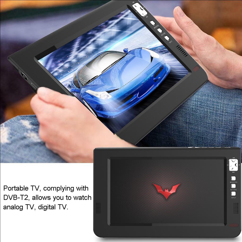 TF Card Slot Tuner and 12V Car Charger for Car Home Camping Rechargeable Video Player with Bracket Portable TV 9 ATSC Digital TV 16:9 TFT-LED 1080P Television with Front Speakers USB Port