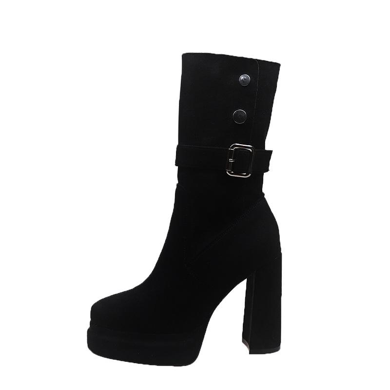 Design Sense Super High Heel Short Boots Women's 2025 Autumn and Winter Retro Punk Style Thick Bottom Suede Low Boots Martin Boots